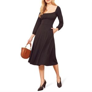 Reformation Pippa Black Midi Dress | XS